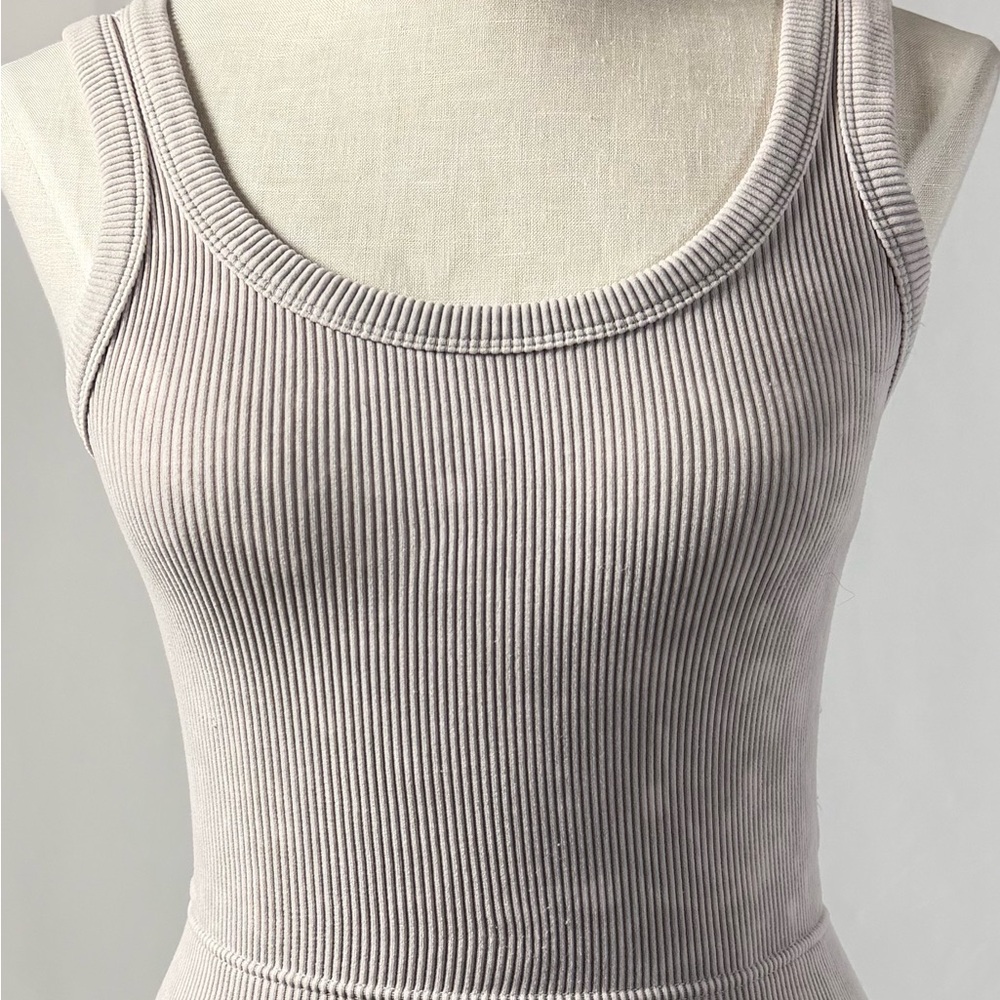 Zenana Outfitters Ribbed Scoop Tank in Light Taupe